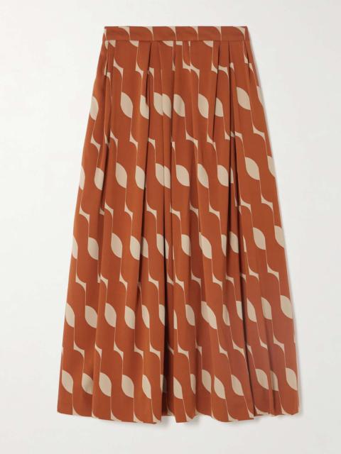 Pleated printed silk-blend midi skirt
