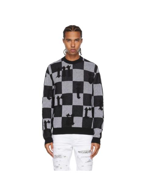 AMIRI Black & White Jacquard Check Logo Sweater