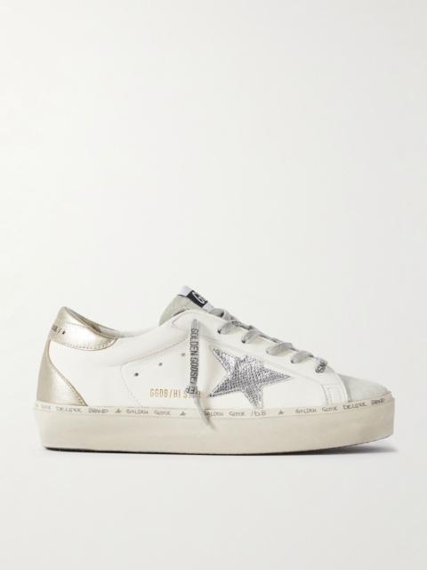 Golden Goose Hi Star distressed suede- and snake-effect-trimmed leather sneakers White
