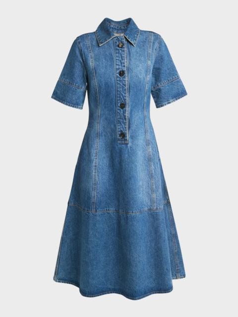 CO Half-Placket Short-Sleeve Denim Mini Shirtdress