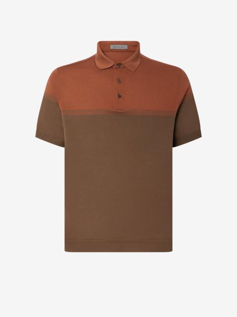 CORNELIANI Burned earth/chestnut brown button-up lisle thread polo shirt