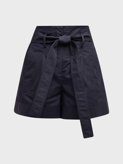 High Rise Belted Cotton Shorts
