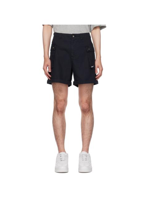 Black Embroidered Cargo Shorts
