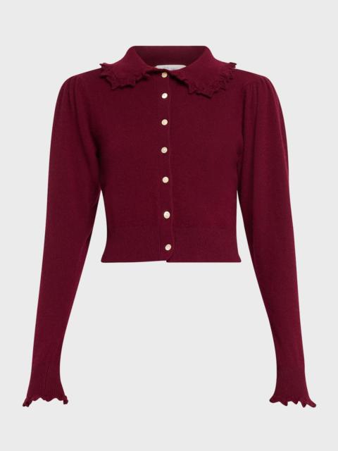 Kalila Cashmere Knit Cropped Ruffle-Collar Cardigan