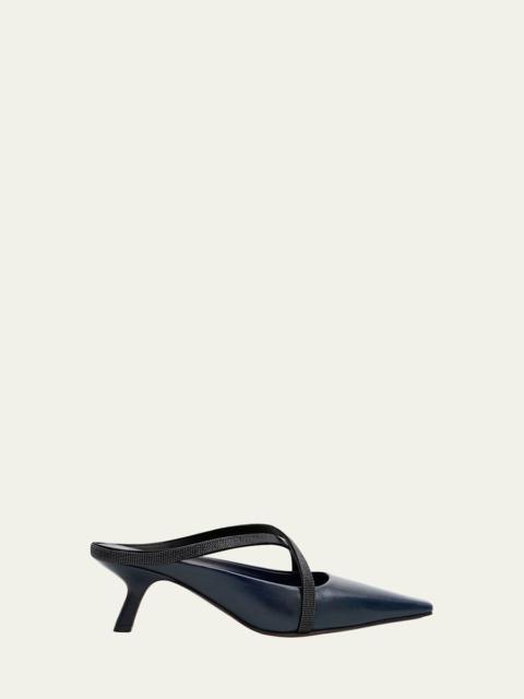 Brunello Cucinelli Leather Monili Crisscross Mule Pumps