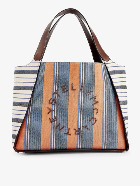 Striped logo-embellished woven tote bag