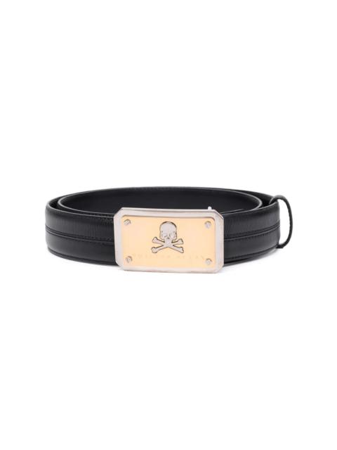 skull-plaque leather belt