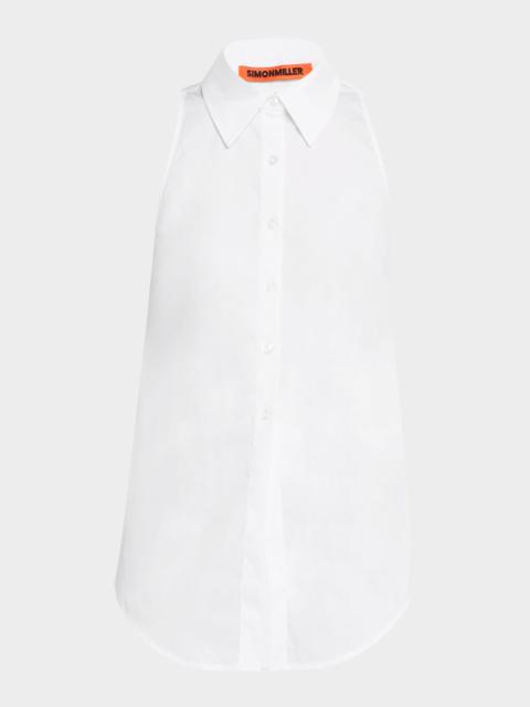 Loch Sleeveless Poplin Button-Front Shirt