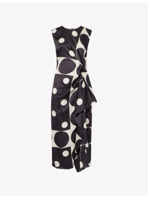 Dries Van Noten Droppy Polkadot Satin Midi Dress