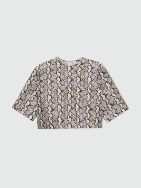 MSGM Cropped poplin blouse with python print.