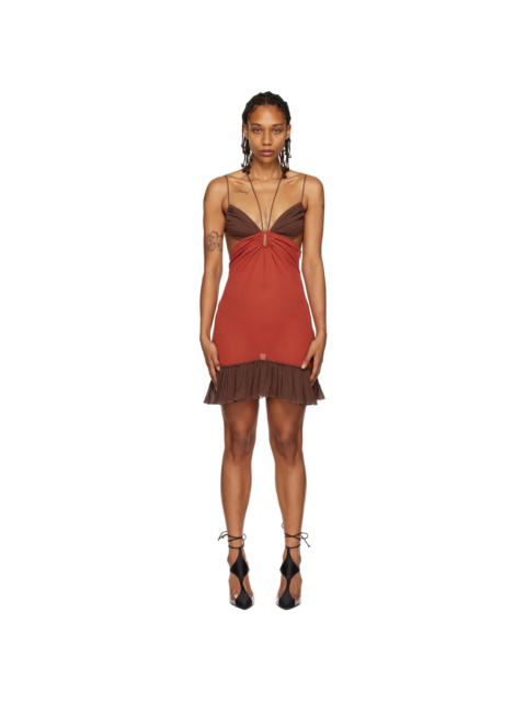 NENSI DOJAKA Red & Brown Keyhole Minidress