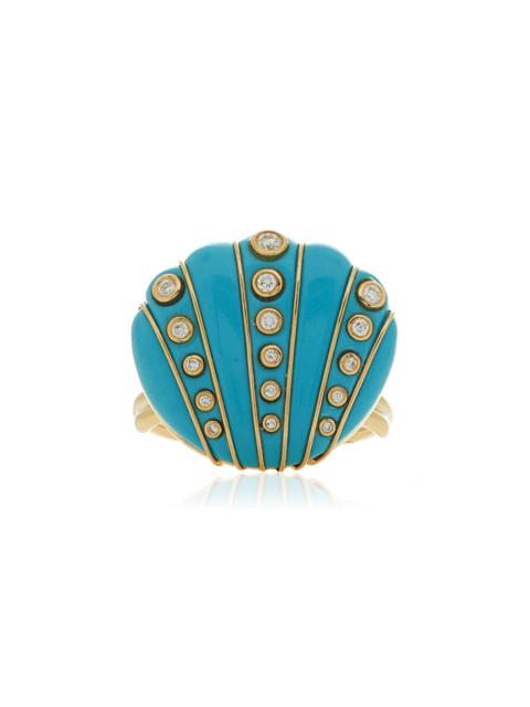Yvonne Léon 9K Yellow Gold Diamond And Turquoise Ring blue