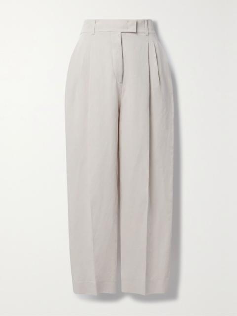 Loro Piana Wybie cropped pleated wool-blend twill wide-leg pants Beige