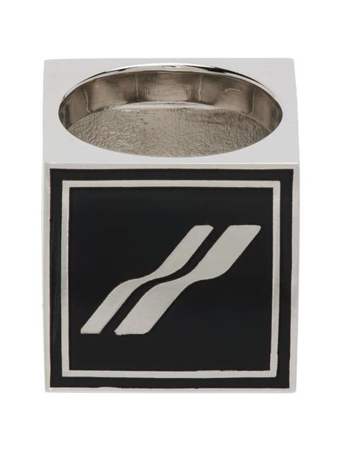 We11done Silver & Black Square Logo Dice Ring