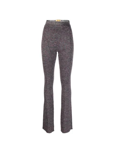 lurex-detailing flared knitted trousers