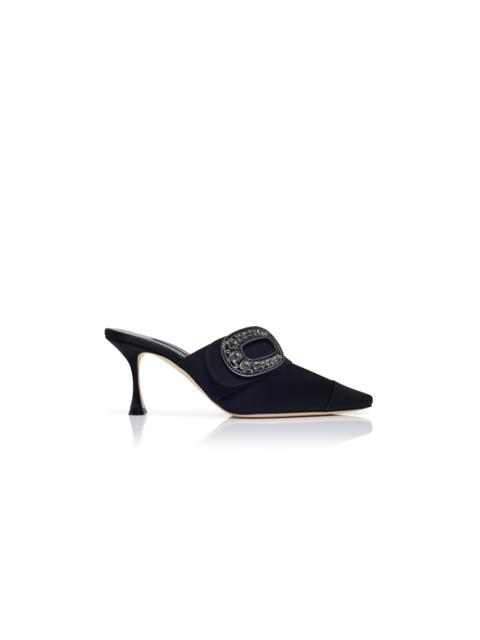 Black Satin Jewel Embellished Buckle Mules