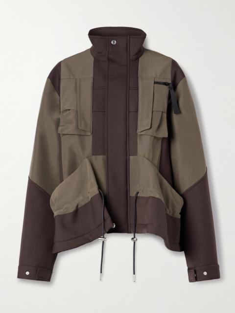 sacai Draped Paneled Scuba And Cotton-blend Grosgrain Jacket