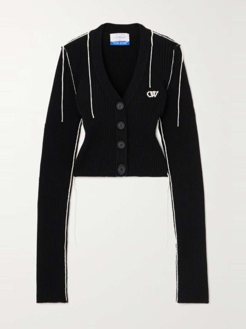Off-White Cropped embroidered ribbed wool-blend cardigan