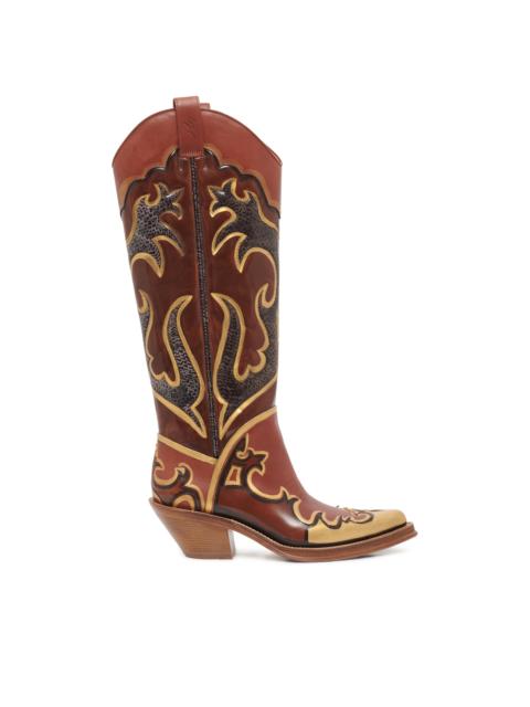 GABRIELA HEARST Hand Painted Capitana Cowboy Boot in Gold Leather