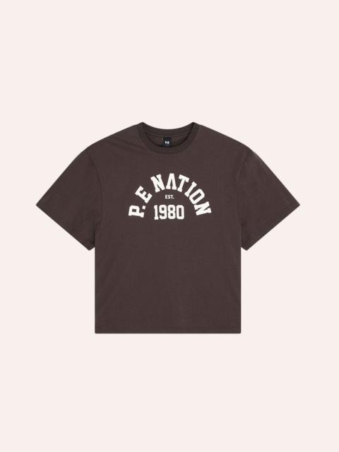 P.E NATION ESTABLISHED OVERSIZED SHORT SLEEVE TEE IN COFFEE