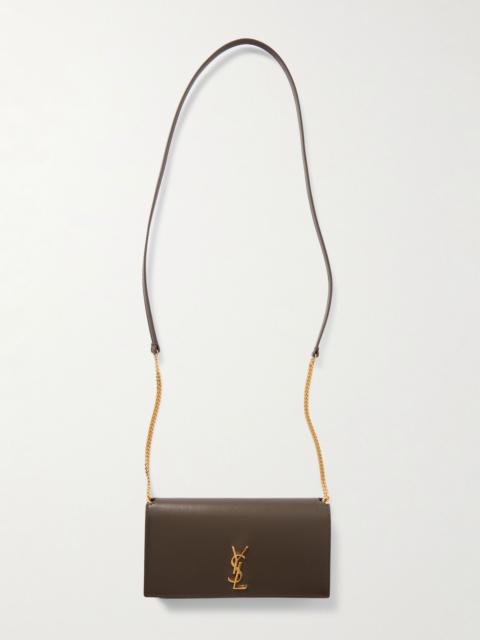SAINT LAURENT Cassandre Strap leather phone case Army green