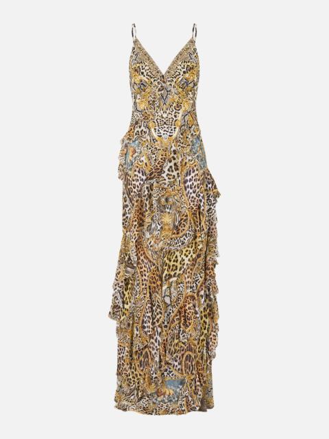 CAMILLA ASYMMETRICAL RUFFLE SLIP DRESS LEOPARD LIBERTINE