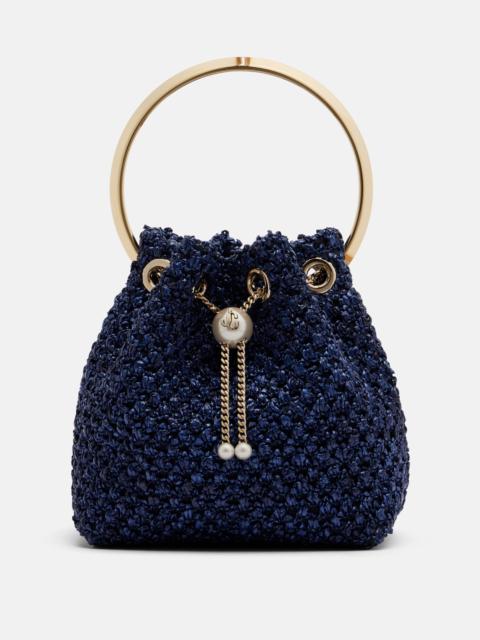 JIMMY CHOO Bon Bon Small raffia-effect bucket bag