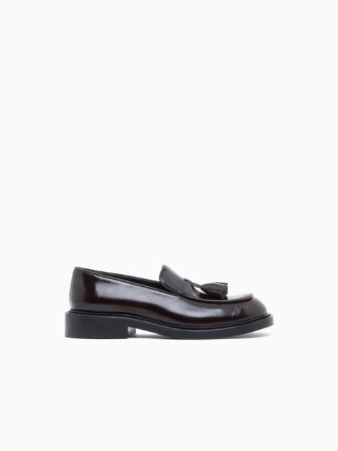 EMPORIO ARMANI SHINY LEATHER LOAFERS WITH TASSELS SIGNATURE CAPSULE