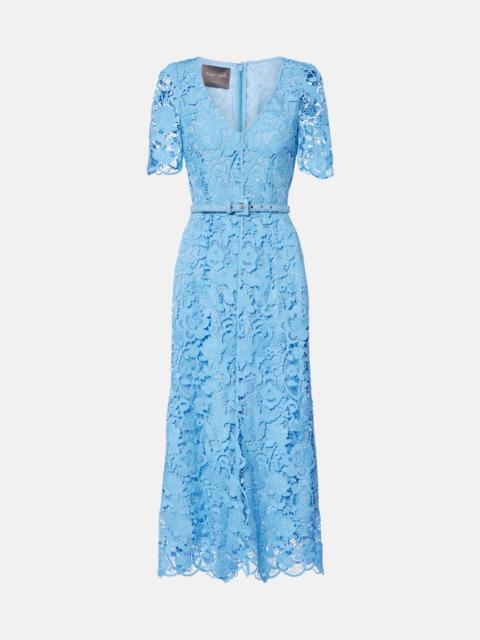 Monique Lhuillier Belted lace midi dress