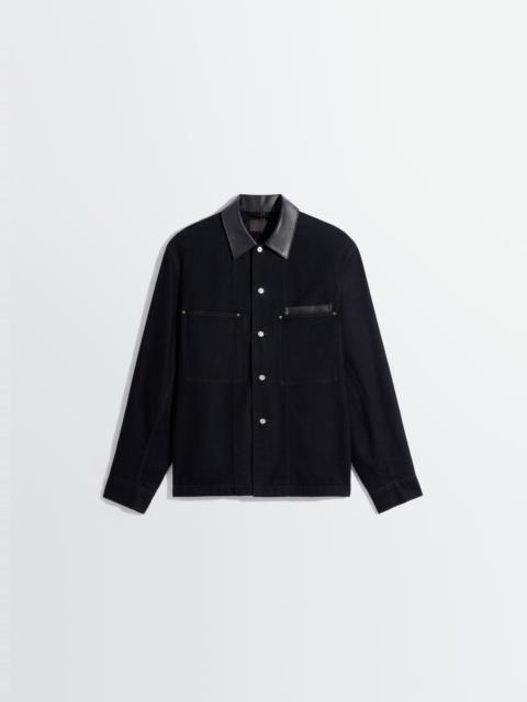 Lemaire WORKWEAR OVERSHIRT WITH LEATHER COLLAR IN DENIM