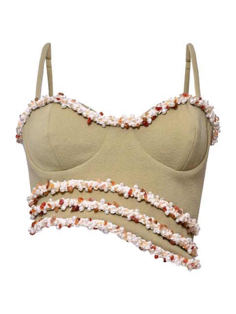 PatBO Women's Jade Asymmetric Embellished Crop Top - Green