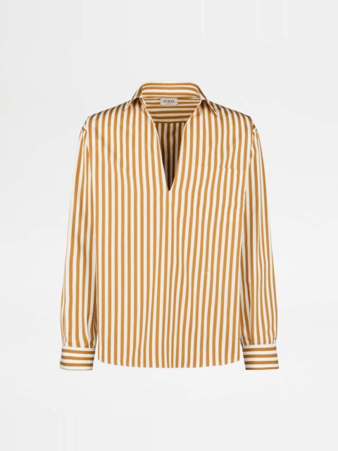 Tod's SHIRT IN STRIPED POPLIN - YELLOW, WHITE