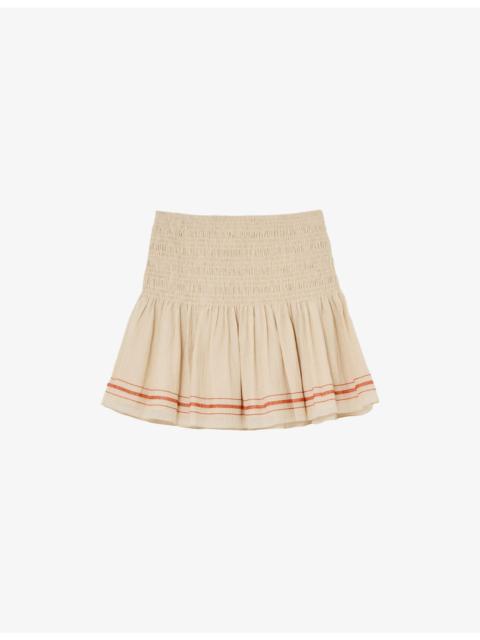 REISS Catie Shirred-Waist Cotton-Blend Mini Skirt