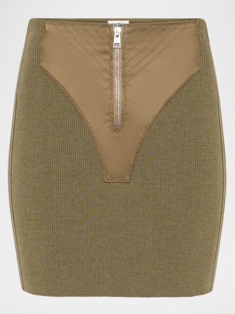 Jean Paul Gaultier Merino Wool Rib Trompe L'oeil Zip Mini Skirt