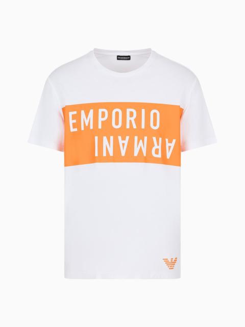 EMPORIO ARMANI Beachwear T-shirt in jersey with a bold logo print