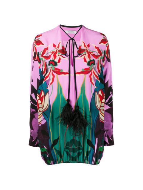 feather-embellished Mirrored Orchid Ramage blouse