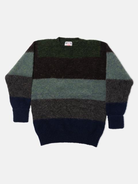 J. PRESS MADE-IN-SCOTLAND OLIVE WIDE STRIPE SHAGGY DOG SWEATER   - CLASSIC FIT
