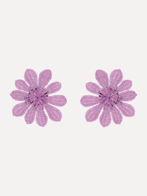 Oscar de la Renta WOVEN RAFFIA FLOWER CLIP-ON EARRINGS