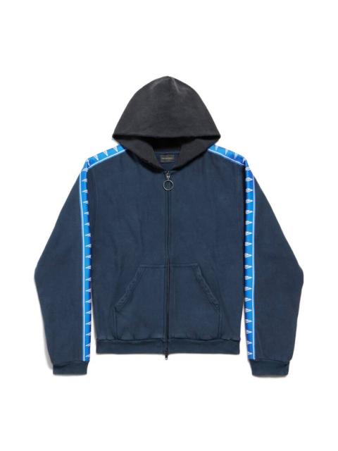 BALENCIAGA Men's Stripe Patched Hood Zip-up Hoodie in Navy/blue/black
