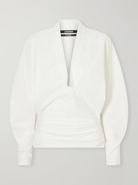 JACQUEMUS La Blouse Colombe ruched-detail cotton-poplin blouse White