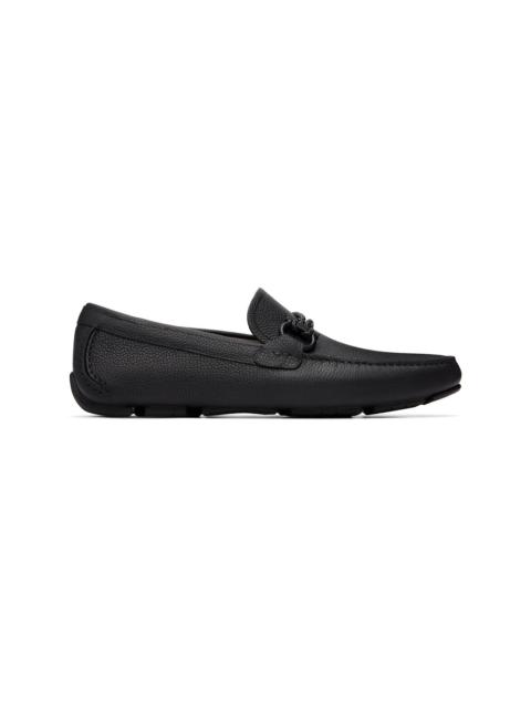 FERRAGAMO Black Gancini Driver Ornament Loafers