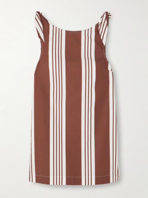 POSSE Rosie tie-detailed striped cotton mini dress Brown