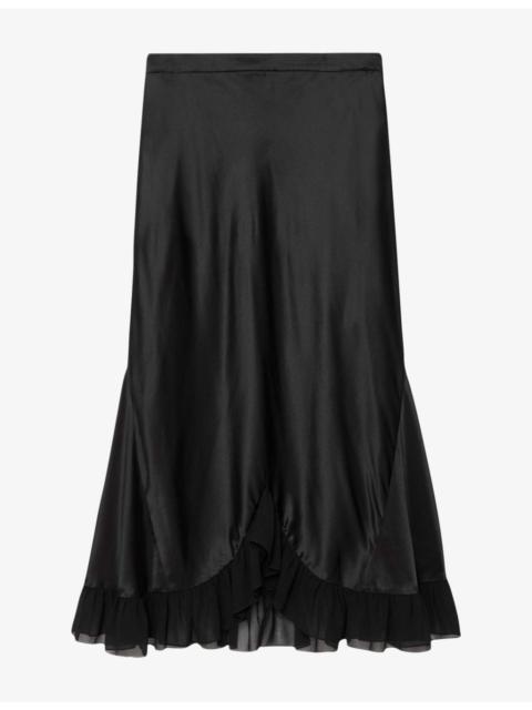 ALLSAINTS Irma Ruffled-Trim Silk-Blend Midi Skirt