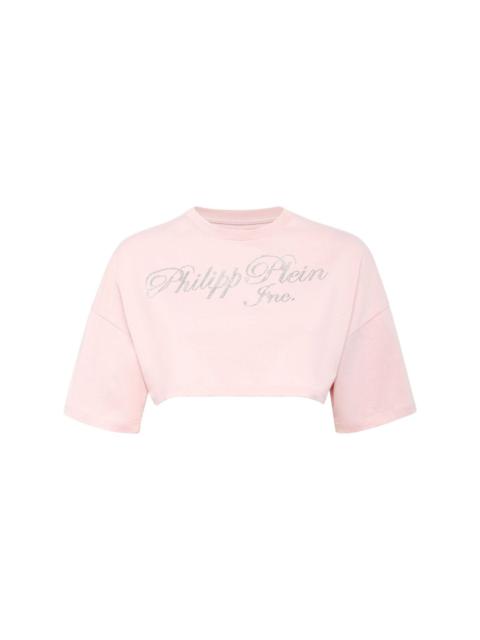 logo-embellished cropped T-shirt