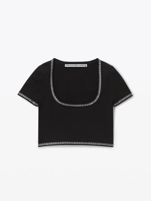 Alexander Wang LOGO CRYSTAL TRIM TEE IN COMPACT NYLON
