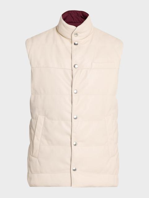 Brunello Cucinelli Men's Reversible Leather and Nylon Quilted Vest