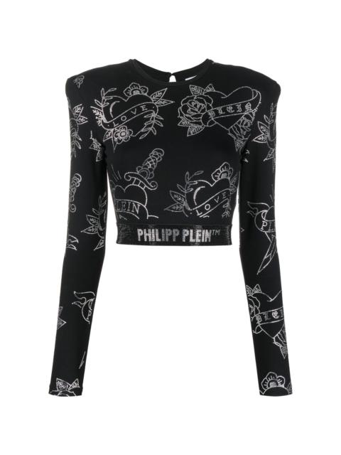 PHILIPP PLEIN crystal-embellished long-sleeved top