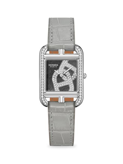 Hermès Women's Cape Cod 31MM Chain D'Ancre Stainless Steel, Diamond & Alligator Strap Watch - Grey