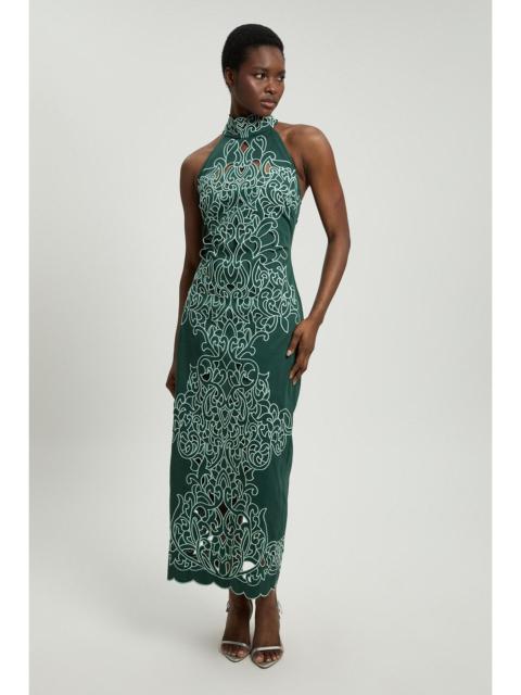 KAREN MILLEN Cotton Cutwork Woven Halter Midi Dress