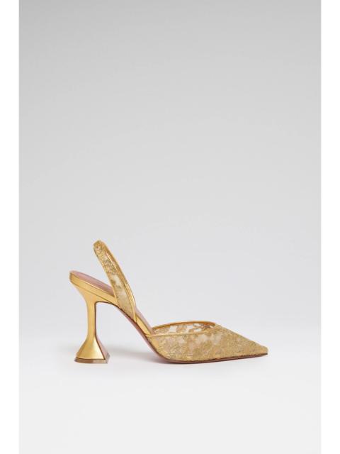 Amina Muaddi HOLLI LACE SLING 95 GOLD LACE AND GOLD NAPPA
